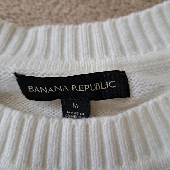 Banana Republic Cream Sweater Womens Medium Cable Knit Crewneck - Picture 7 of 12